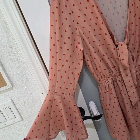 White Fox Polka Dot Bell Sleeve Romper Orange Red Women’s Size M - Picture 6 of 13